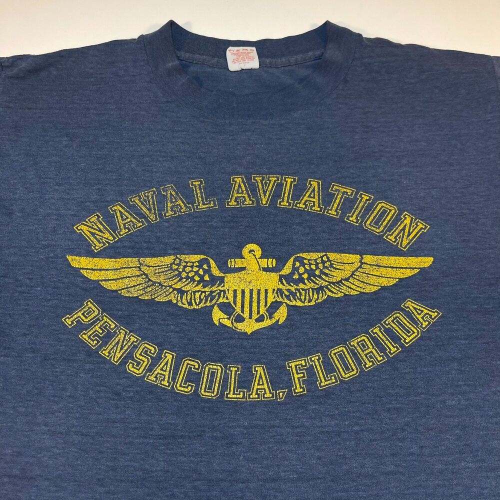 Vintage Collegiate Pacific NAVAL AVIATION paper thin 50/50 USA T Shirt Sz Mens L